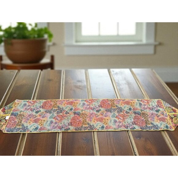 Fabric Tapestry Table Runner Tassels Fruit Grapes, Cherry , Apple , Pear 52x13 - Picture 2 of 9